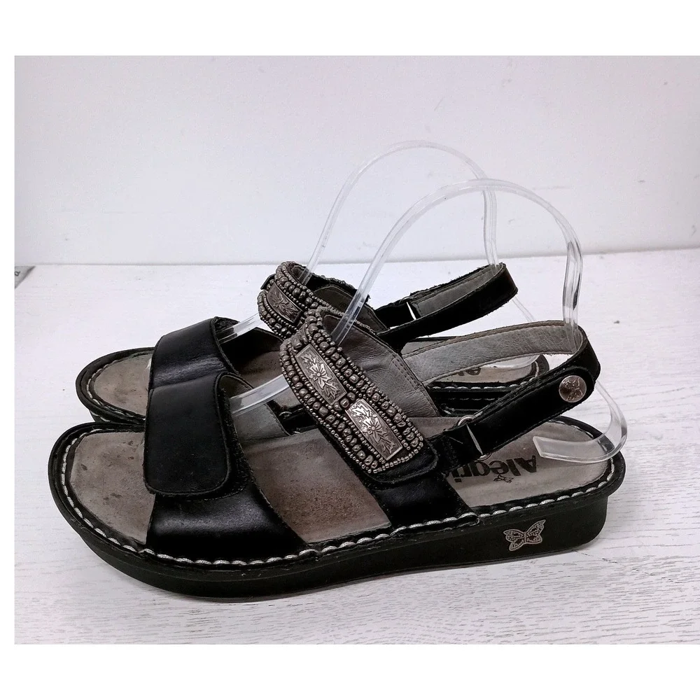 Alegria Verona Sandals Womens 37 Black Leather Boho Beaded Comfort Strappy Shoes